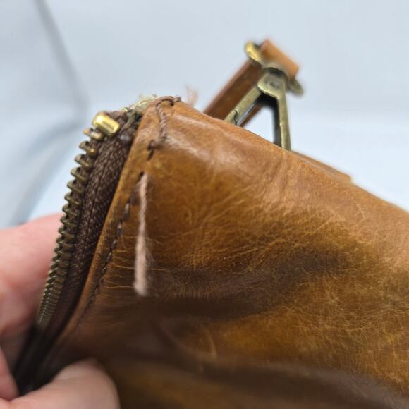 Vintage Lucky Brand Women's Leather Double Zipper Crossbody Bag Handbag Brown - Picture 7 of 15